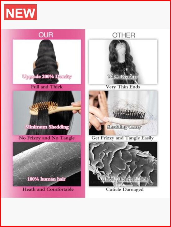 13x6 Lace Front Wig Human Hair 200% Density Body Wave HD Glueless Pre Plucked main image 6